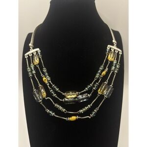 Axcess Liz Claiborne Multi Strand Beaded Statement Necklace Silver Tone 16 Inch